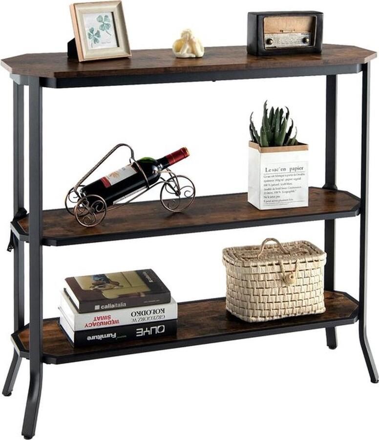 Senza Marchio Consoletafel industrieel bijzettafel metalen frame smalle banktafel met 3 planken tot 90 kg belastbaar vintage haltafel nachtkastje voor hal en woonkamer & ingang 100 x 30 x 92 cm