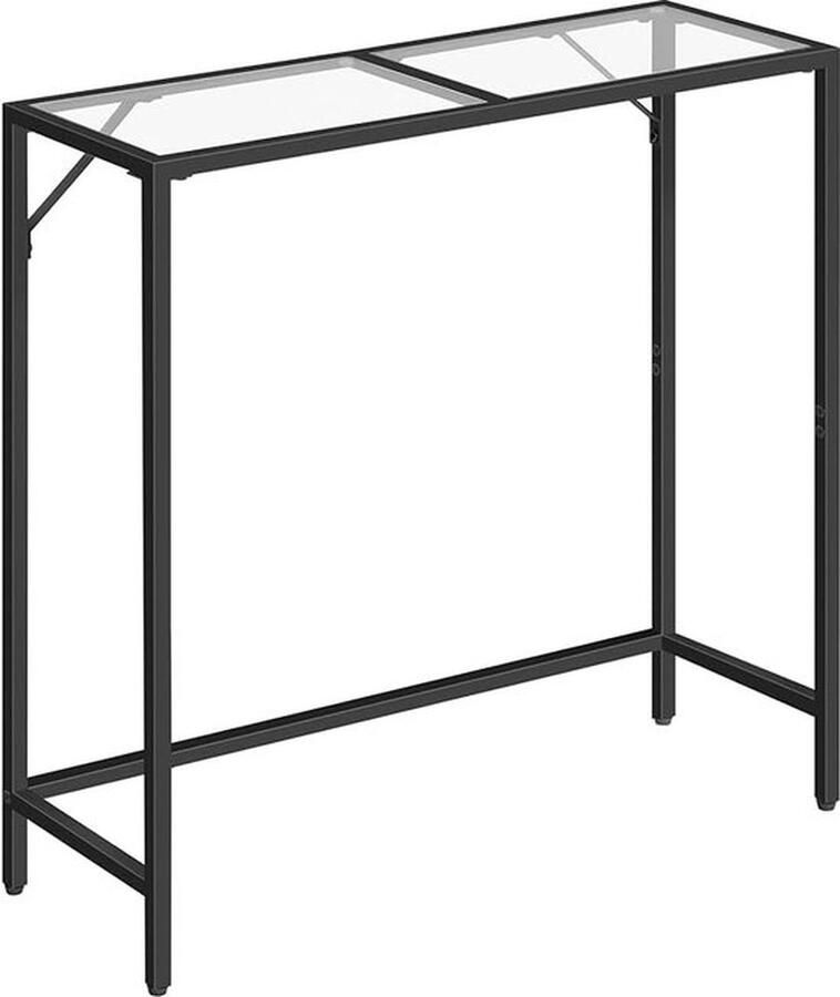 Senza Marchio Consoletafel van Gehard Glas Smalle Tafel Banktafel Smalle Bijzettafel Achter de Bank Metalen Frame 68 4 x 24 0 x 74 2 cm voor Entree Woonkamer Hal Zwart ACTH68B01
