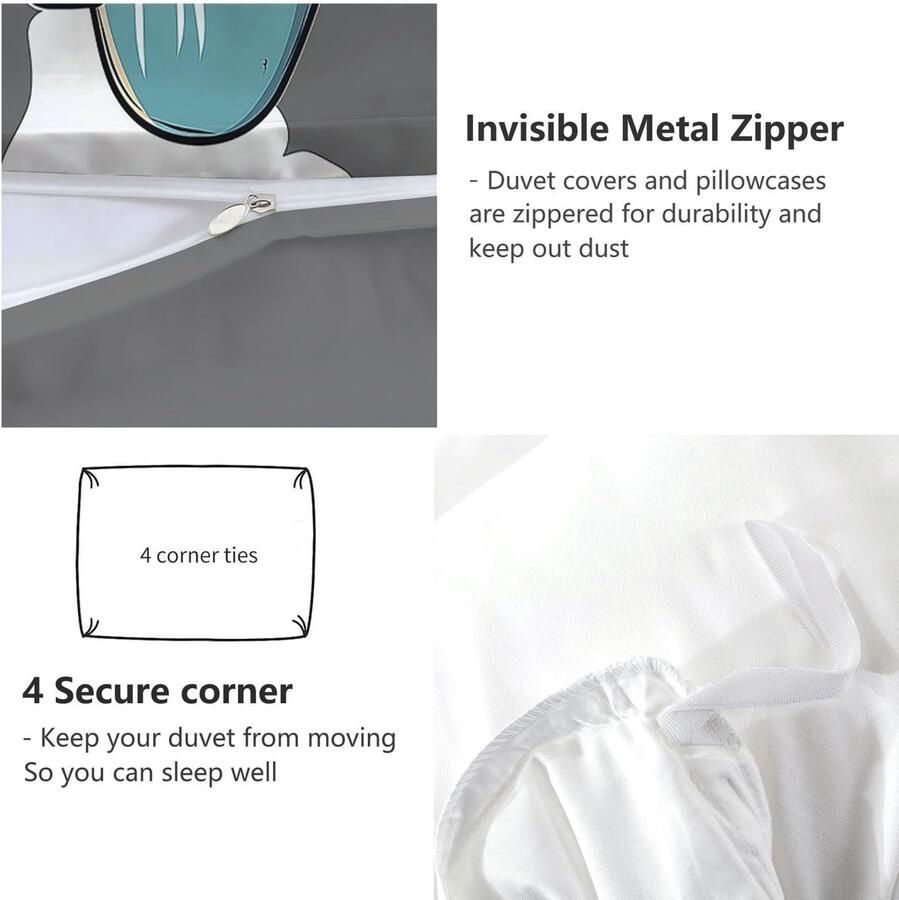 Senza Marchio CozyRest Dekbedovertrek Set Kind Hip-Hop Hond Beddengoed Set 3-delig Zacht Comfortabel Donkergrijs Omkeerbaar Dekbedovertrek Ademend Beddengoed Bed Sets met Kussenslopen Gemakkelijk Onderhoud