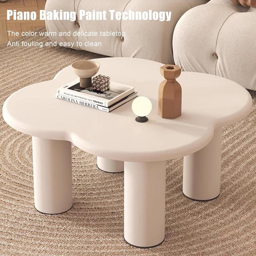 Senza Marchio Cute Coffee Table Set Modern Cream Flower Coffee Table and Side Table Simple Center Table Nesting End Table for Living Room Bedroom Office Easy to Assemble 45×36cm