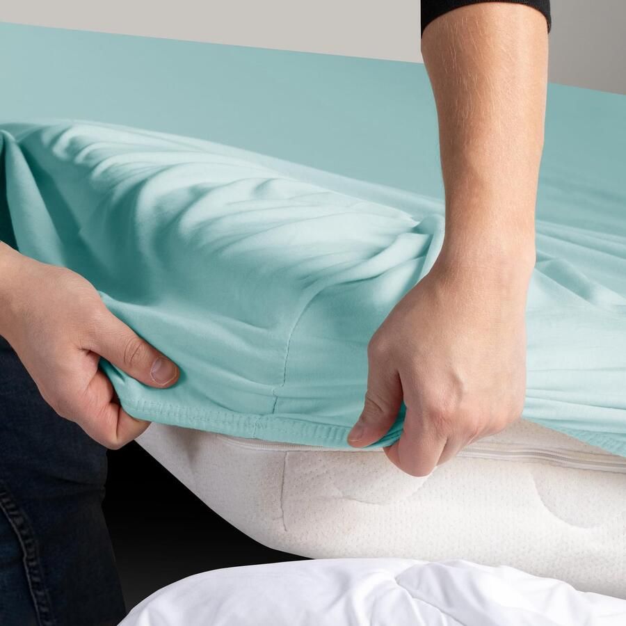 Senza Marchio DecoKing Hoeslaken 100% katoen Jersey boxspring Lichtblauw 100x200-120x200 Amber