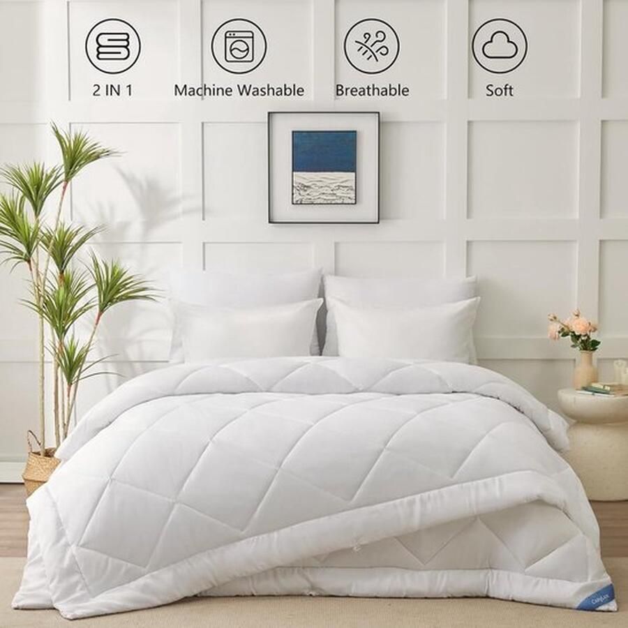 Senza Marchio Dekbed voor tweepersoonsbed 4 seizoenen 220 x 240 cm microvezel met zomerdekbed 150 g m² 240 x 220 cm + lentedekbed 300 g m² 220 x 240 = winterdekbed 450 g m² wit