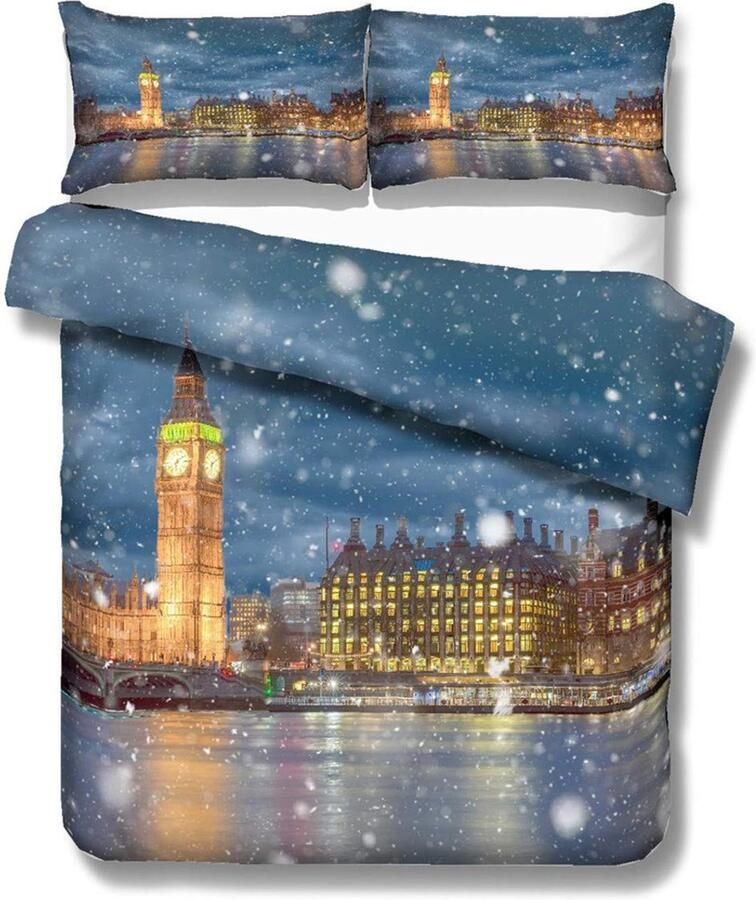 Senza Marchio Dekbedovertrek Eenpersoonsbed Europese moderne stad 3D foto Los Angeles New York London Philadelphia Chicago 135x200 cm beddengoed set dekbedovertrek kussensloop (Londen 135 x 200 cm)