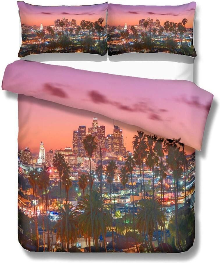 Senza Marchio Sticker Superb Dekbedovertrek Tweepersoonsbed Europese moderne stad 3D foto Los Angeles New York London Philadelphia Chicago 200x200 cm beddengoed set dekbedovertrek kussensloop (Los Angeles 200 x 200 cm)