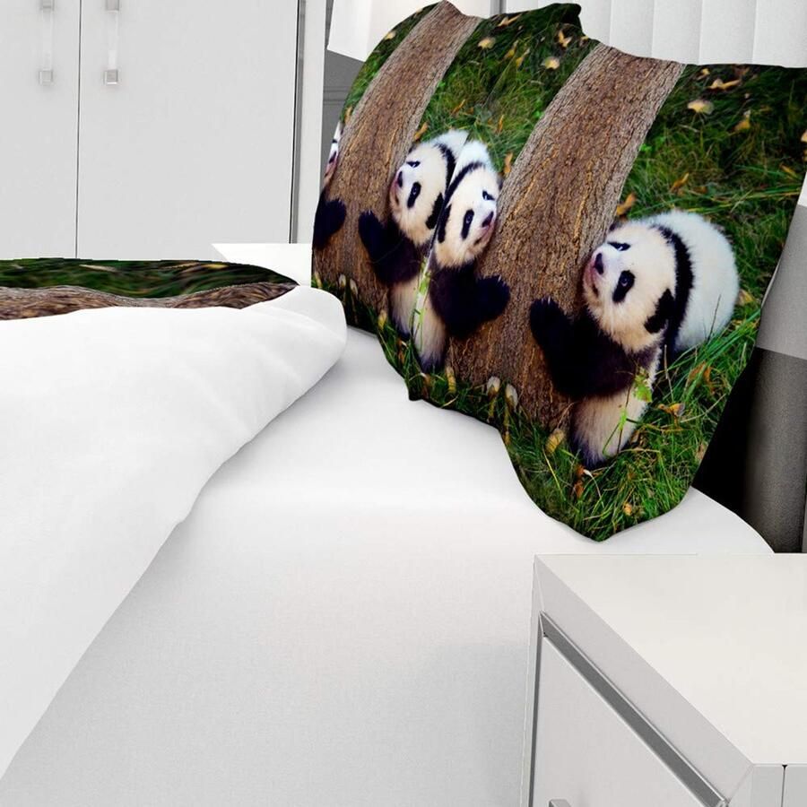 Senza Marchio Dekbedovertrek Set voor eenpersoons dubbel Super King Size Bed Morbuy 3D Panda Gedrukt Microfiber Jongens Heren Beddengoed Sets Dekbed Set met Kussenslopen en Dekbedovertrek (Baby Panda 200x200cm)