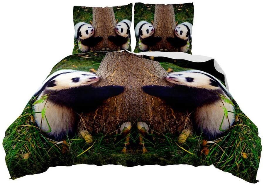 Senza Marchio Dekbedovertrek Set voor eenpersoons dubbel Super King Size Bed Morbuy 3D Panda Gedrukt Microfiber Jongens Heren Beddengoed Sets Dekbed Set met Kussenslopen en Dekbedovertrek (Baby Panda 135x200cm)