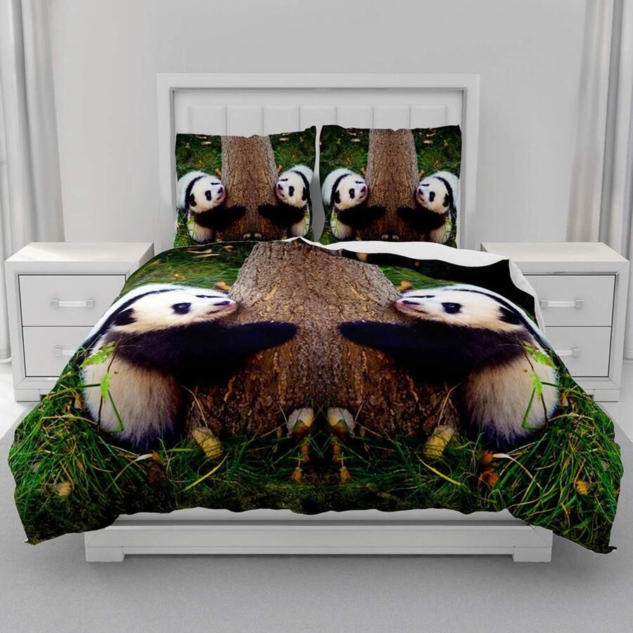 Senza Marchio Dekbedovertrek Set voor eenpersoons dubbel Super King Size Bed Morbuy 3D Panda Gedrukt Microfiber Jongens Heren Beddengoed Sets Dekbed Set met Kussenslopen en Dekbedovertrek (Baby Panda 180x220cm)