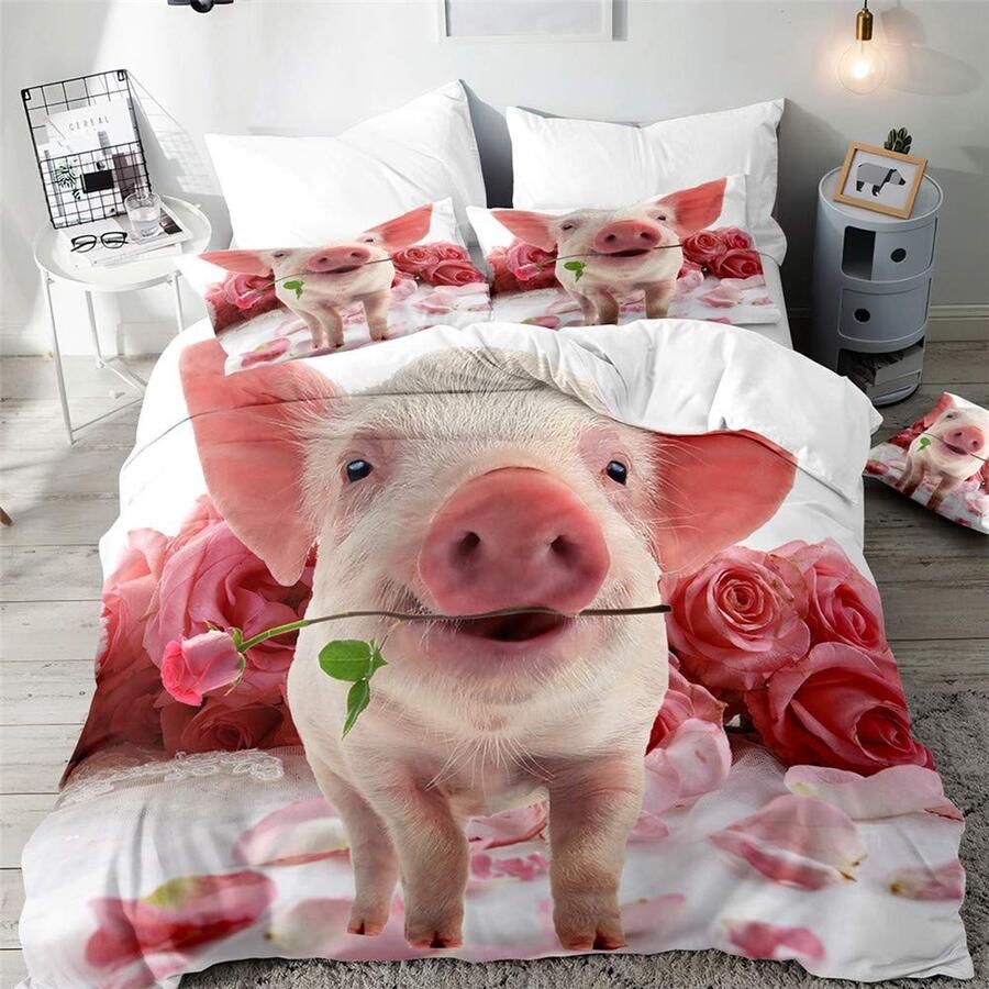Senza Marchio Dekbedovertrek Set voor eenpersoons dubbel Super King Size Bed Morbuy Cute Varken 3D Gedrukt Microfiber Beddengoed Sets Dekbed Set met kussenslopen en Dekbedovertrek (Rose Pig 135x200cm)