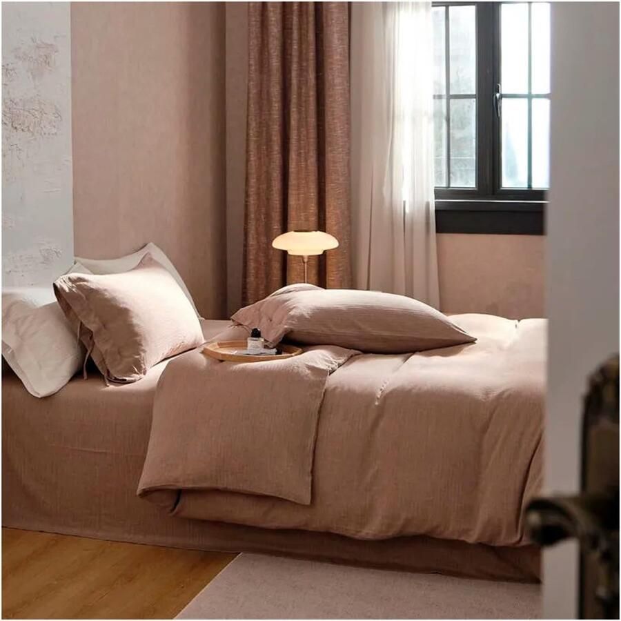 Senza Marchio Dekbedovertreksets Queen Family size Duvet Cover Set 100% Washed Cotton Linen Feel Super Soft Comfortable Lightweight 4Pcs Bedding Set(C FITTED BED SHEET_KING 4PCS)