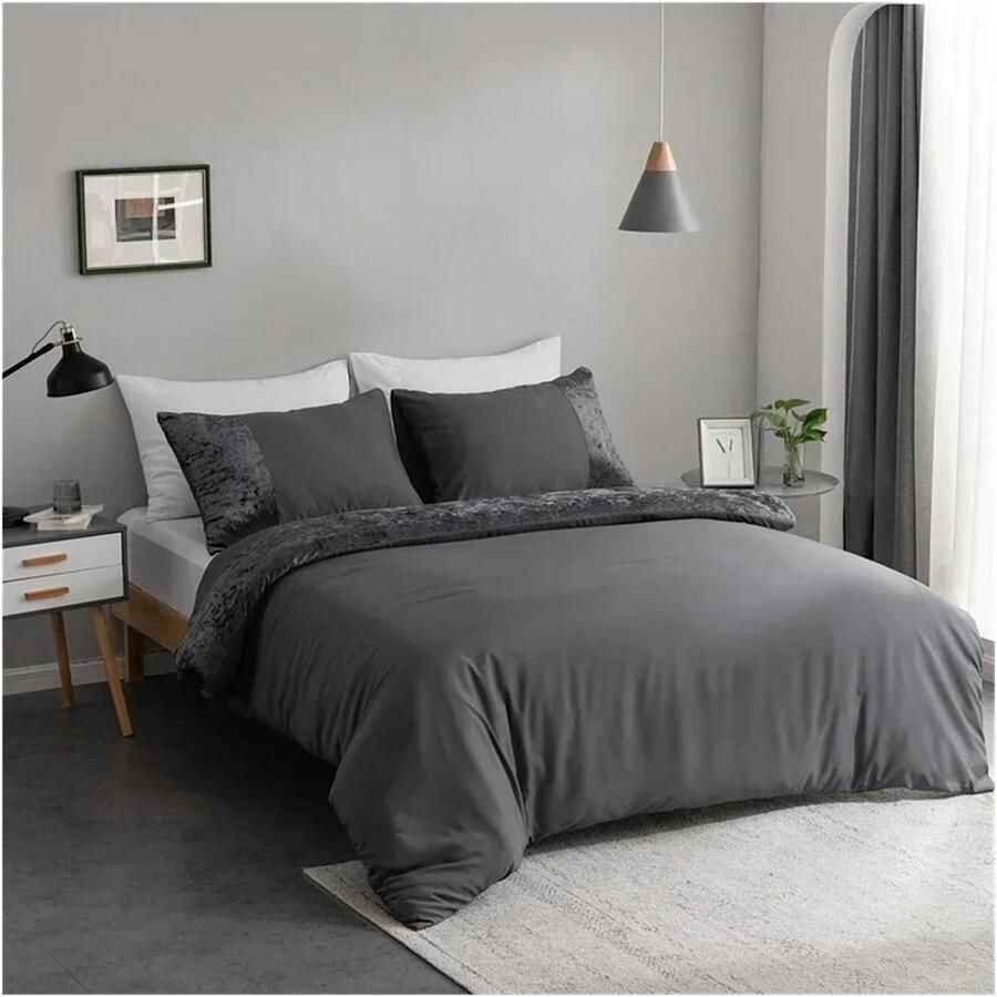 Senza Marchio Dekbedovertreksets Velvet Splicing Luxury Bedding Set Duvet Cover Set Bedding Sets Quilt Cover Queen Size Bed Set(Black King)