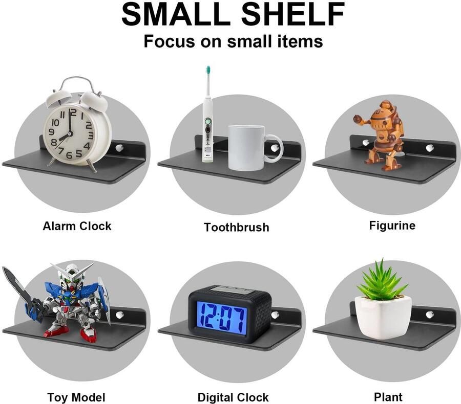 Senza Marchio Desing Wish Kleine plank met schroefbevestiging kleine wandplank met antislip pad luidspreker muurbeugel voor Bluetooth-luidspreker webcam decoratie acryl wandplank voor slaapkamer woonkamer badkamer (9 inch zwart)