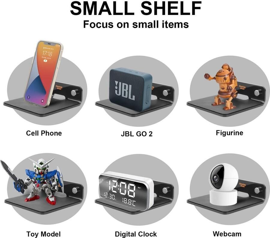 Senza Marchio Desing Wish Kleine plank schroefmontage kleine wandplank met antislippad luidsprekerwandhouder voor Bluetooth-luidspreker webcam decor acryl wandplank voor slaapkamer woonkamer badkamer (10 9 cm