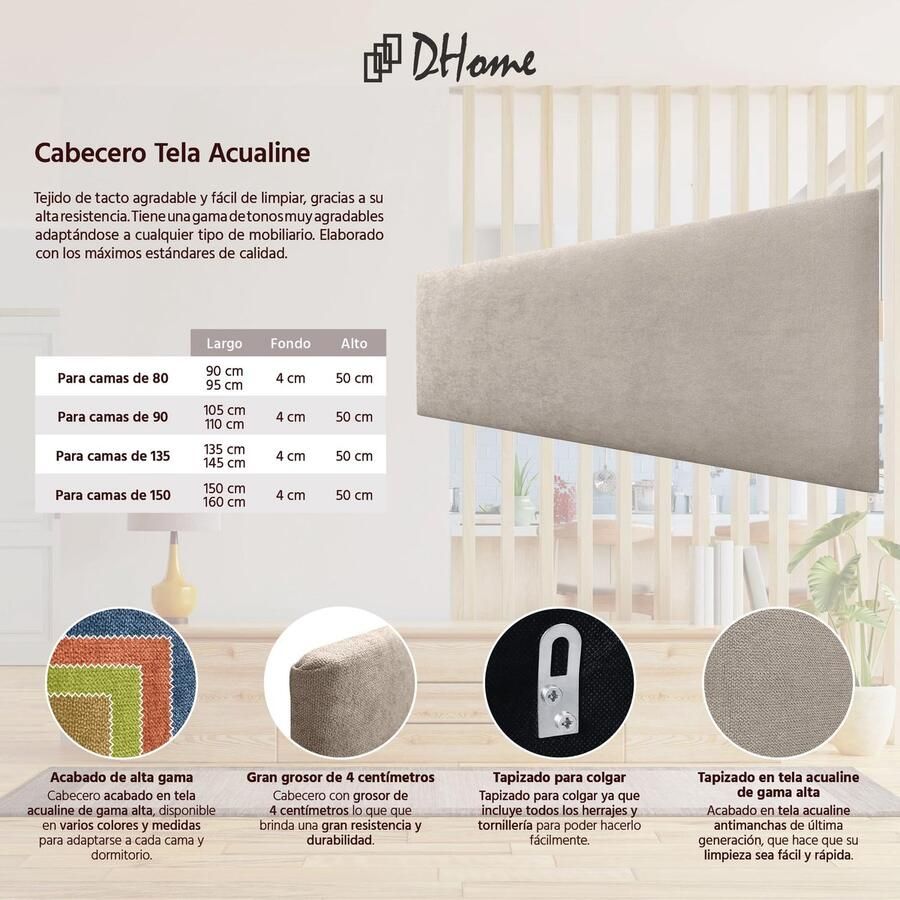 Senza Marchio DHOME Hoofdbord van kunstleer of effen Aqualine-stof luxe bekleed hoofdeinde voor bed beige stof 135 cm voor bedden van 120 135 140 cm
