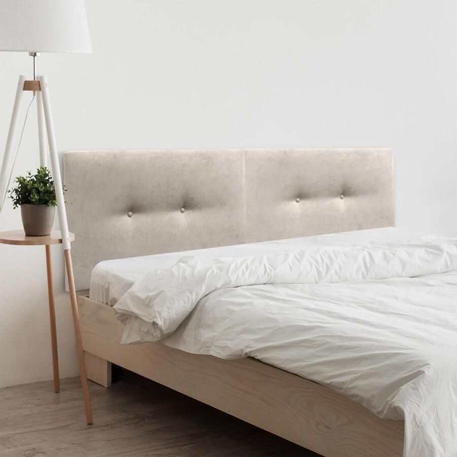 Senza Marchio DHOME Hoofdbord van kunstleer of stof Acualine effen met twee knopen 2-delig gevoerd hoogwaardig hoofdeinde voor slaapkamer (beige stof 180 cm dubbel (bedden 180 190)