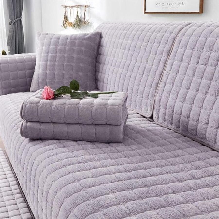 Senza Marchio Dikke pluche hoes gewatteerde bankovertrek zitkussen antislip bankbeschermer huisdieren winter grijs 90 x 210 cm hoekbank overtrek