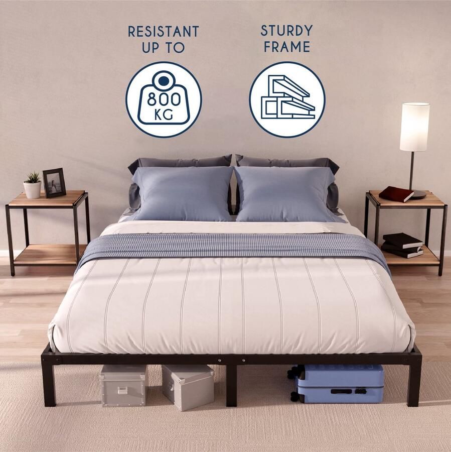 Senza Marchio Dreamzie Bedframe 140x200 met Lattenbodem 140x200 met Poten Hoogte van 35 cm Stevige Structuur Eenvoudige Montage en Opbergruimte