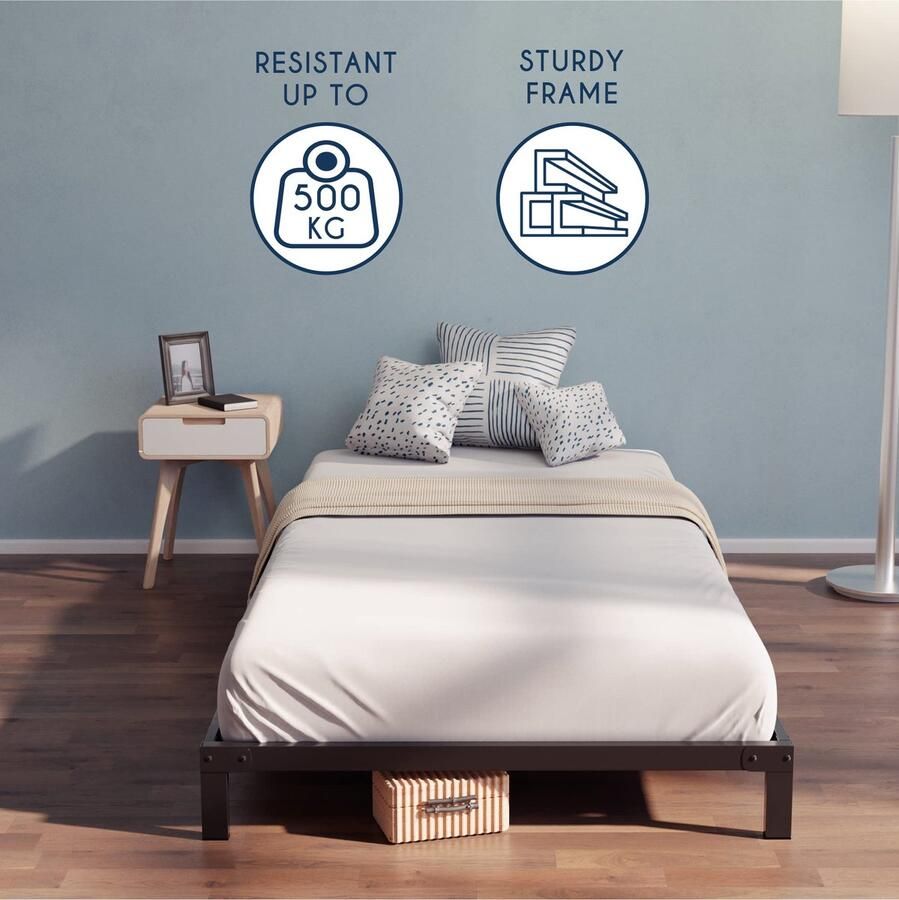 Senza Marchio Dreamzie Bedframe 90x200 met Lattenbodem 90x200 met Poten Hoogte van 25 cm Stevig Bedframe Eenvoudige Montage en Opbergruimte