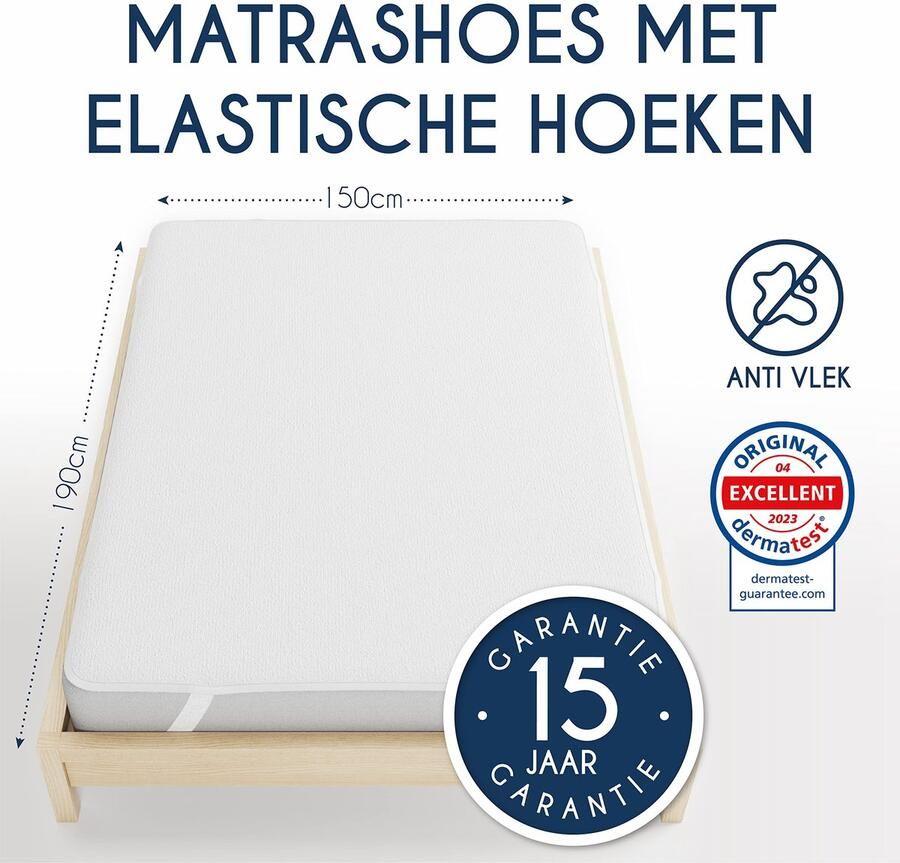 Senza Marchio Dreamzie Matrasbeschermer Voor Matras 150 x 190 cm Waterdicht met 4 Elastische Hoeken Gecertificeerd OEKO-TEX
