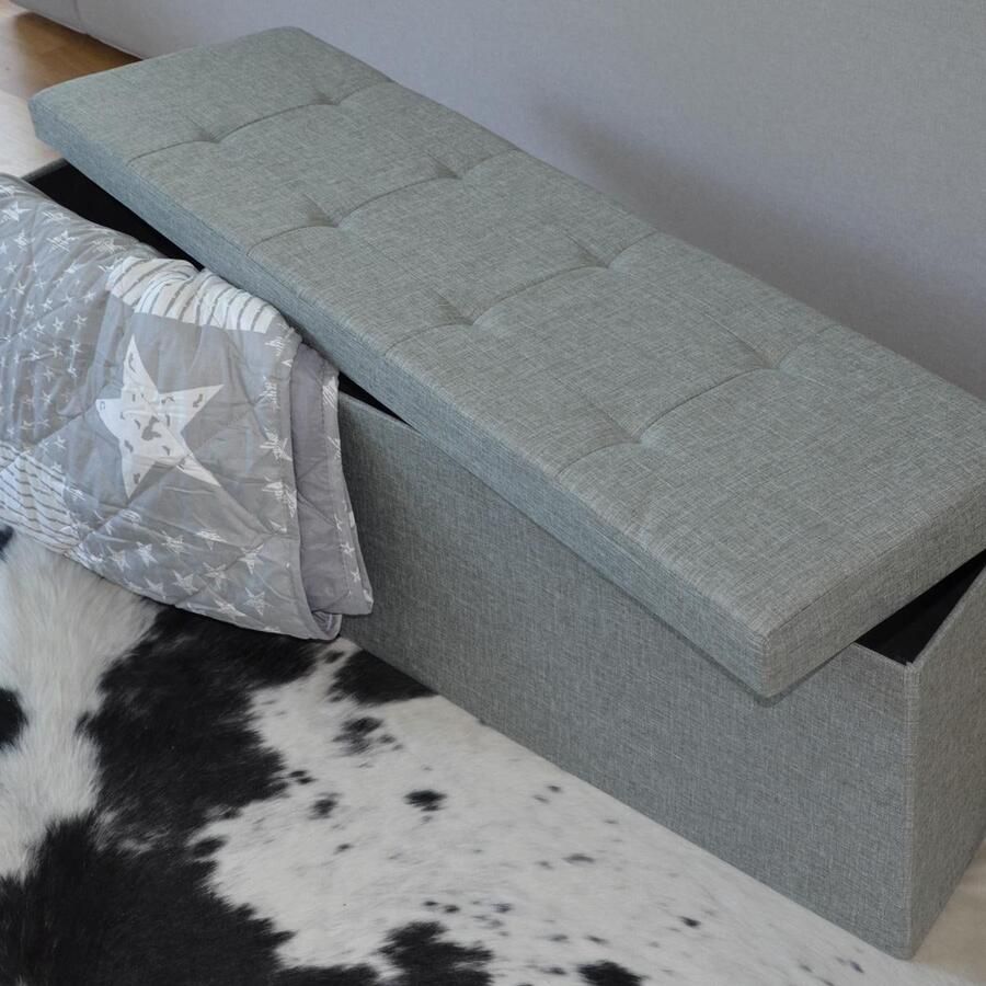 Senza Marchio DuneDesign Opvouwbare zitbank 110x38x38cm XXL zitkist incl. 2 scheidingswanden 120L gestoffeerde bank voetenbank linnen-look lichtgrijs