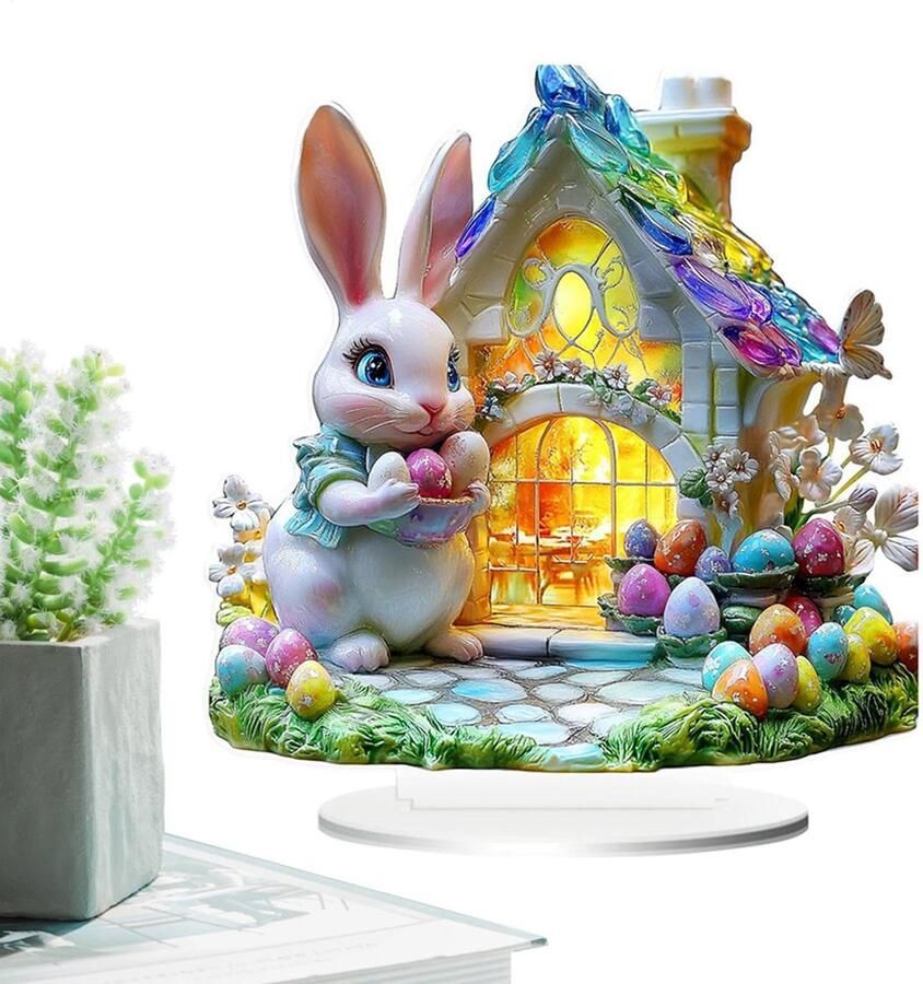 Senza Marchio Easter Bunny Egg Decorations Hand-Painted Easter Figurine Cartoon Bunny Table Decoration Desk Fireplace and Bookshelf Ornament for Home Style A B