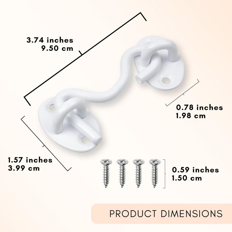 Senza Marchio Eco-Fused 3-inch Heavy Duty haak- en oogvergrendeling 1x staldeurslot (wit) 4x montageschroeven gepoedercoate roestvrijstalen haken voor deuren ramen schuren hekken poorten kasten