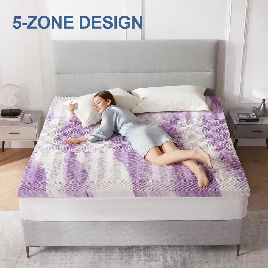Senza Marchio Eiayeebil 3 inch traagschuim matrastopper 5-zone king koeling matras pad gel doordrenkt bed schuim topper zachte bed topper paars kingsize
