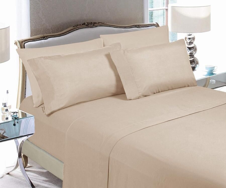 Senza Marchio Elegant Comfort Luxe zachte lakens 1500 draaddichtheid percal Egyptische kwaliteit microvezel zachtheid kreuk- en vervagingsbestendig (4-delig) beddengoedset 1 tweepersoonsbed linnencrème