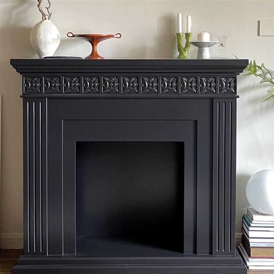 Senza Marchio Elektrische open haard kachel mantel Zwarte open haard kachel schoorsteenmantel rand gegraveerde vintage schoorsteenmantel decoratieve dressoir huis dressoir woonkamer hal dressoir Omgeving voor open
