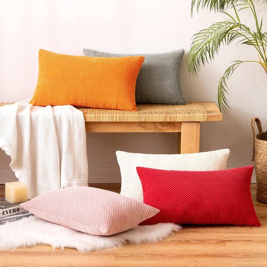 Senza Marchio EMEMA Ribfluwelen kussensloop decoratief granulaat sierkussen kussensloop sierkussen voor bank woonkamer set van 2 stuks 30 x 50 cm lichtgrijs