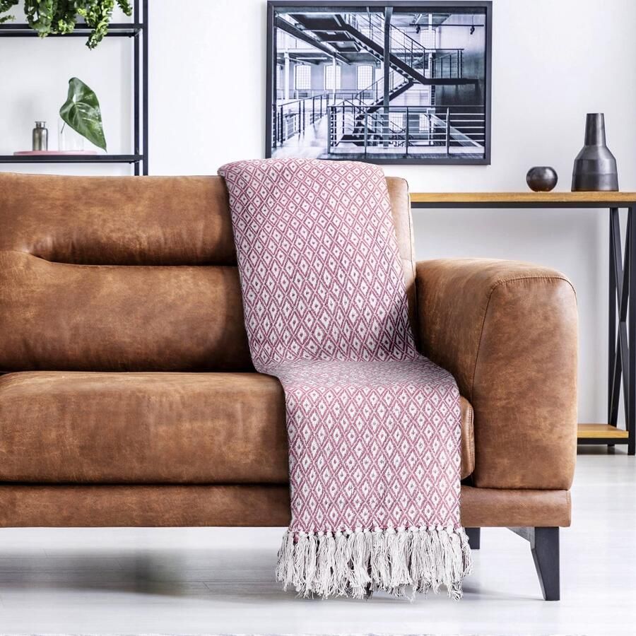 Senza Marchio Emma Barclay Casablanca Scandi geweven gerecyclede katoenen stoel sofa zetelbank bed overdeken in roze 50 x 60 (127 x 152 cm)