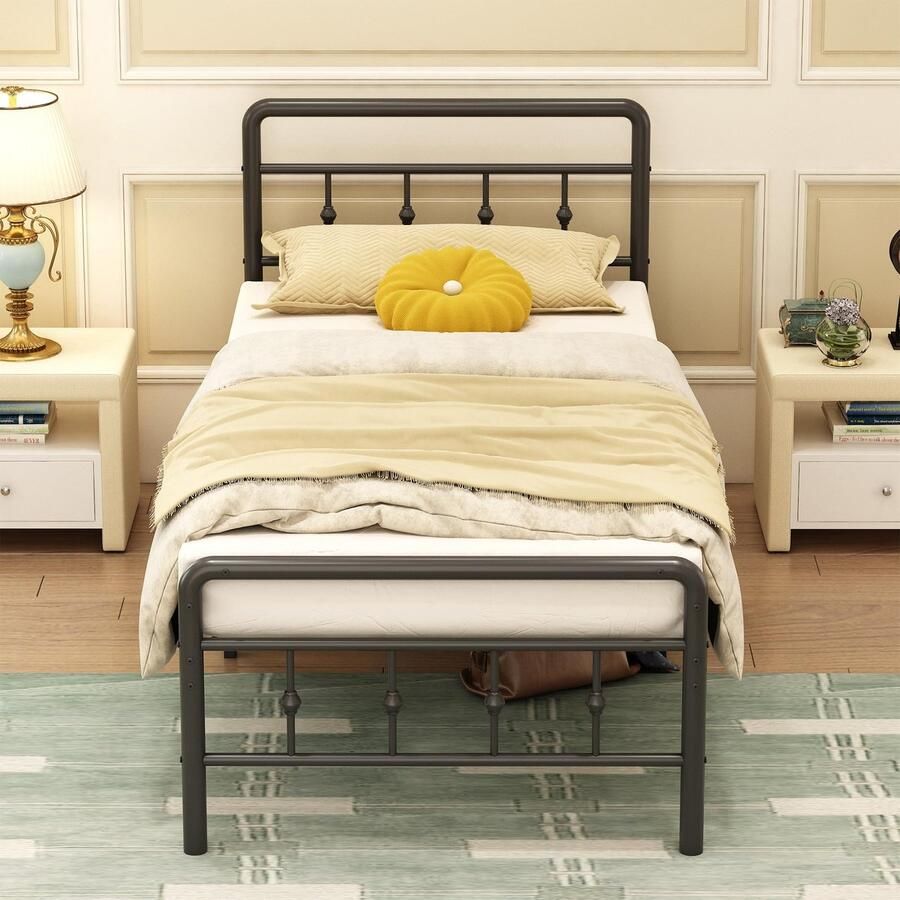 Senza Marchio EMODA 16 inch eenpersoonsbedframes met hoofdeinde en voetenplank zwaar uitgevoerde eenpersoonsbedden metalen latten ondersteunen matrasbasis geen boxspring nodig eenvoudige montage