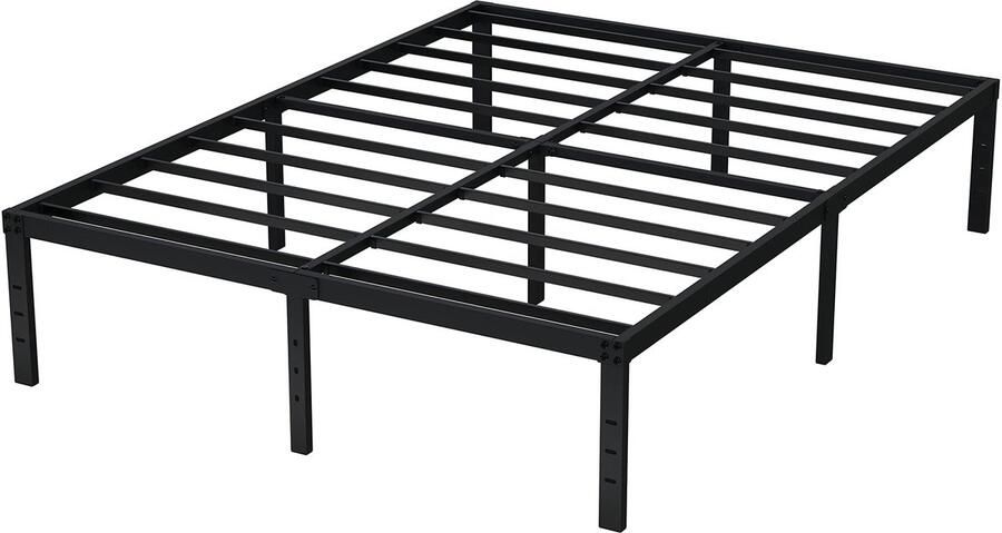 Senza Marchio EMODA 16 inch kingsize bedframe zonder boxspring nodig stevige matrasstichting zwaar metalen platform met stalen lamellen ondersteuning geluidsvrij eenvoudige montage zwart