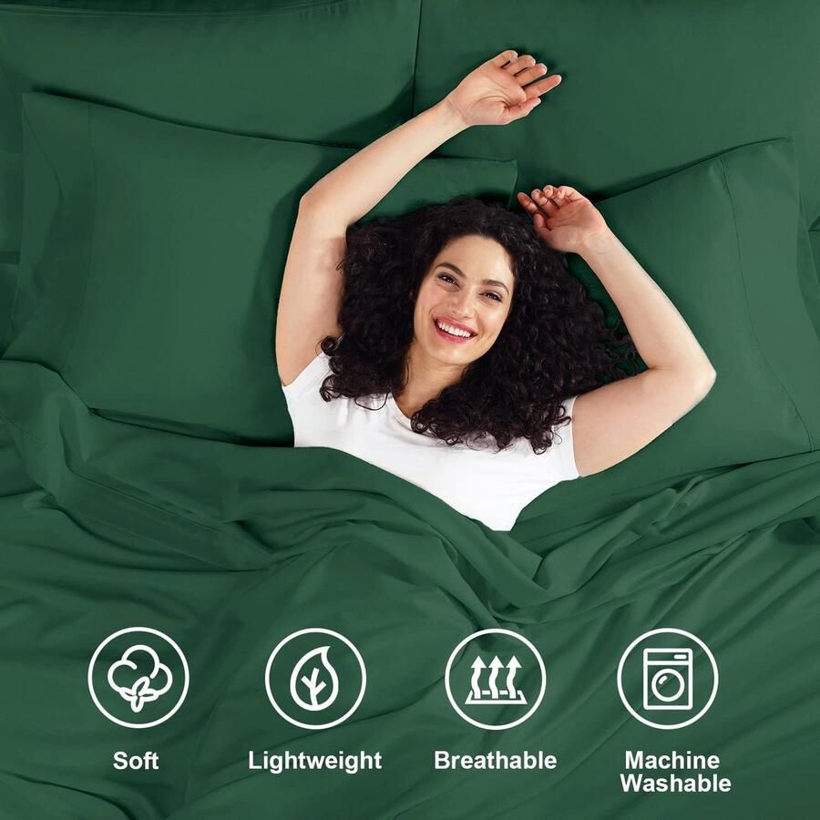 Senza Marchio Empyrean Volledige lakenset 110 g m² 6-delige lakens voor tweepersoonsbed tweepersoons geborstelde lakens van volledige grootte luxe hotellakens zacht beddengoed en kussenslopen groen (Hunter