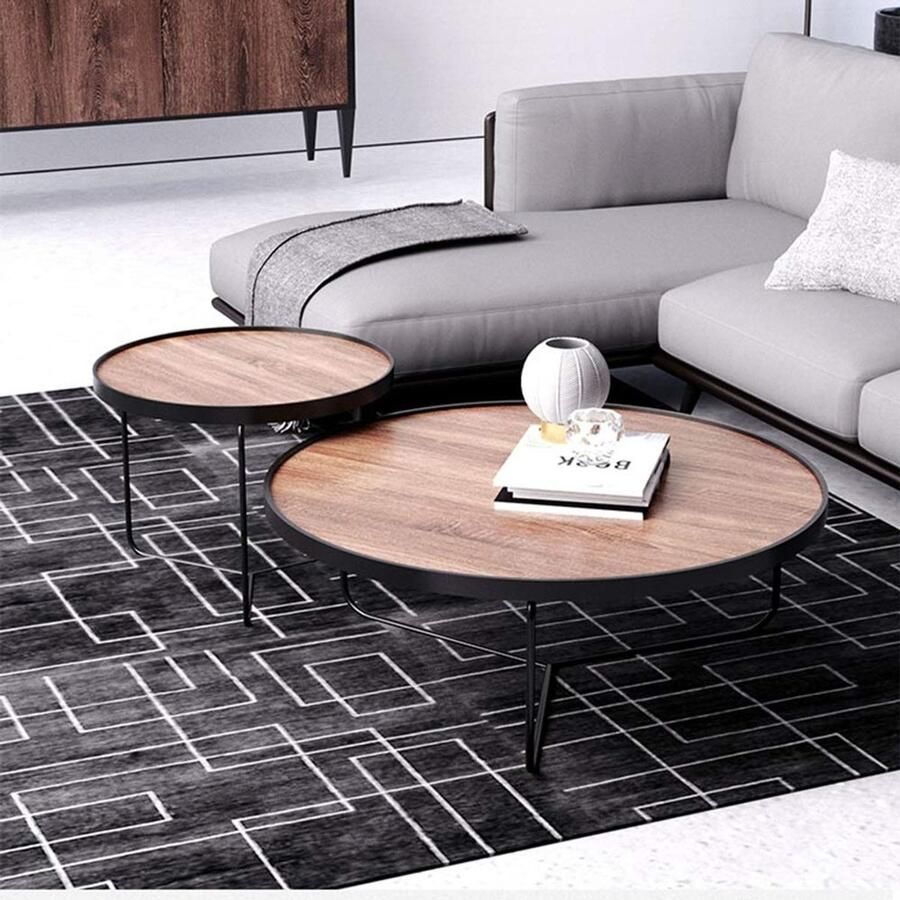 Senza Marchio EPOTRDCV Coffee Table Round Coffee Table Set Of 2 Side Table Industrial Nesting Tables Tea Table Bedside Table With Metal Stand