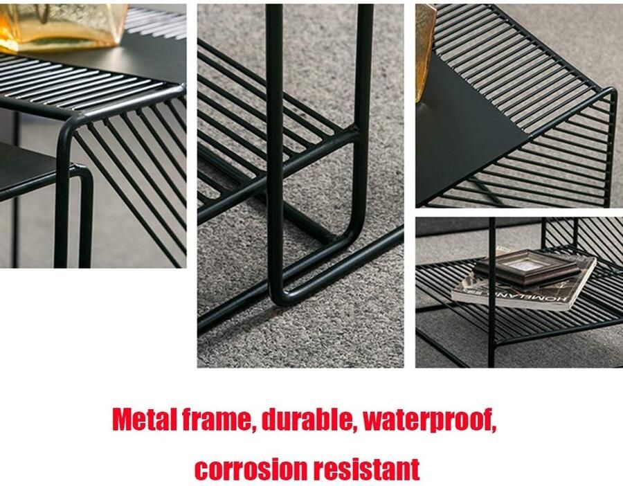 Senza Marchio EPOTRDCV Coffee Table Wrought Iron Side Table Living Room Nesting Table Bedroom Bedside Table Creative Small Square Table Black