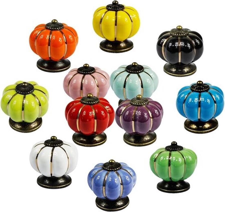 Senza Marchio Europa-stijl keramische pompoen vintage deur compartiment knoppen voor dressoir keukenkast trekjes kast handgrepen 12 stuks (veelkleurig)
