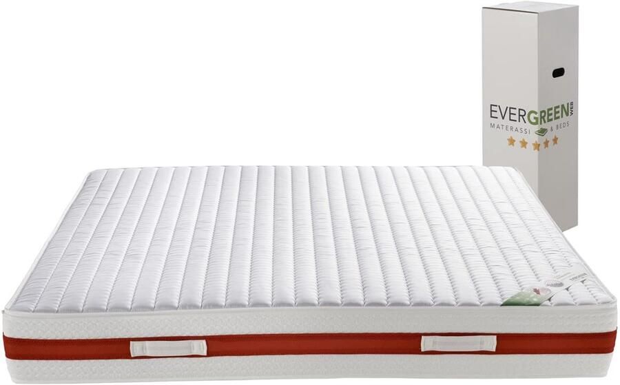 Senza Marchio Evergreenweb Dubbel matras 160 x 200 cm van traagschuim en waterschuim orthopedisch hoogte 22 cm met neksteunkussen massageplaatovertrek wit afneembare overtrek voor netten en bedden