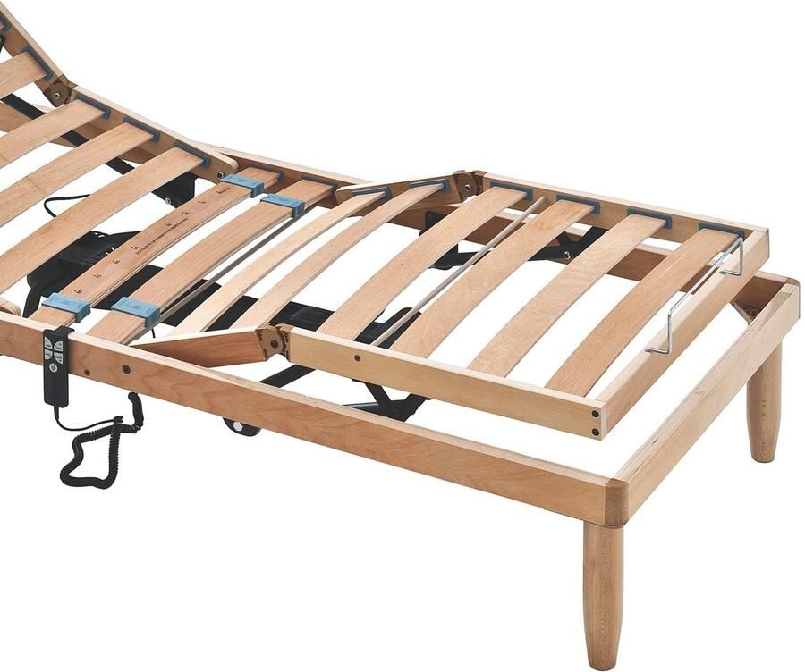 Senza Marchio Evergreenweb Elektrische lattenbodem voor Frans bed 120 x 190 cm orthopedische lattenbodem van hout gemotoriseerd bedframe of matras versterkt 4 zones verstelbare rugleuning afneembare poten
