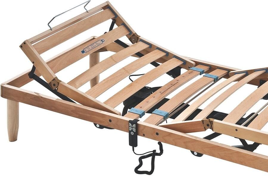 Senza Marchio Evergreenweb Elektrische lattenbodem voor Frans bed 120 x 200 cm orthopedische lattenbodem van hout gemotoriseerd bedframe of matras versterkt 4 zones verstelbare rugleuning afneembare poten