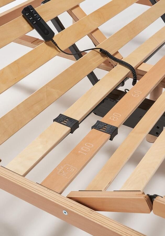 Senza Marchio Evergreenweb Elektrische lattenbodem voor tweepersoonsbed 140 x 200 cm orthopedische lattenbodem van hout gemotoriseerd bedframe of matras versterkt 3 zones verstelbare rugleuning afneembare