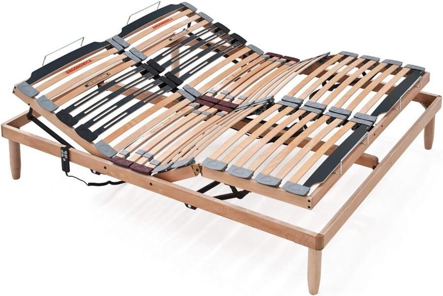 Senza Marchio Evergreenweb Elektrische verstelbare orthopedische lattenbodem met motor voor tweepersoonsbedden 160 x 200 cm versterkt houten frame met afneembare poten 3 verstelbare zones en hardheidsregelaars