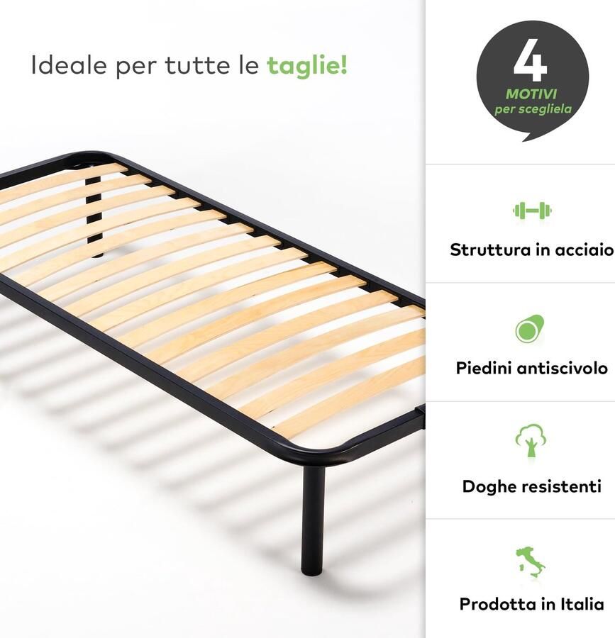 Senza Marchio EvergreenWeb Lattenbodem voor Frans bed 120 x 205 cm orthopedische lattenbodem van hout hoogte 35 cm versterkt 4 verwijderbare poten ijzeren frame onderstel voor alle bedden en matrassen