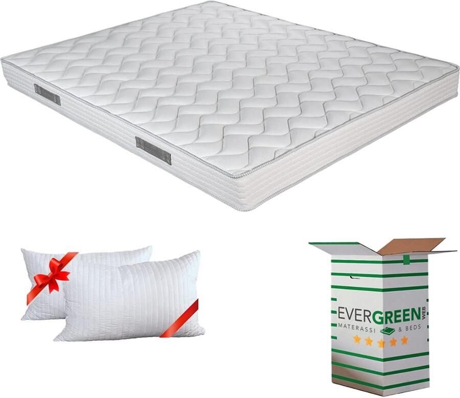 Senza Marchio Evergreenweb Matras voor tweepersoonsbed 140 x 200 cm 16 cm hoog orthopedisch polyurethaan biologisch koudschuim inclusief een paar kussen van traagschuim zacht wit hypoallergeen overtrek voor lattenbodems of bedden