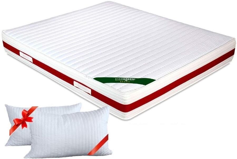 Senza Marchio EVERGREENWEB Schuimmatras 140x200 van Memory Foam Hoogte 22 cm set van 2 Gratis Kussens Orthopedisch Masserende Afneembare Hoes Bekleding Hypoallergeen Wit voor Tweepersoons Bedbodems en Bedden