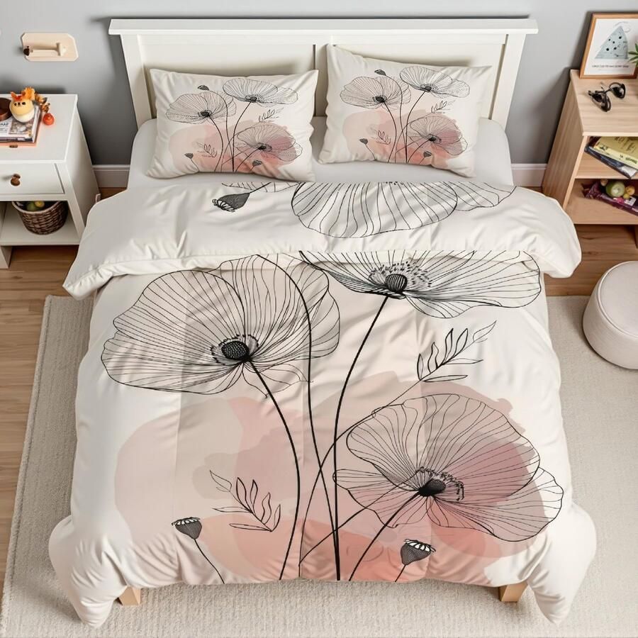 Senza Marchio EXSANLIEAY Bloemen beddengoed tweepersoonsbed set eenvoudig tweepersoons dekbedovertrek zachte microvezel beddengoedsets omkeerbare dekbedovertrekken met ritssluiting 2 kussenslopen 50 x 75 cm