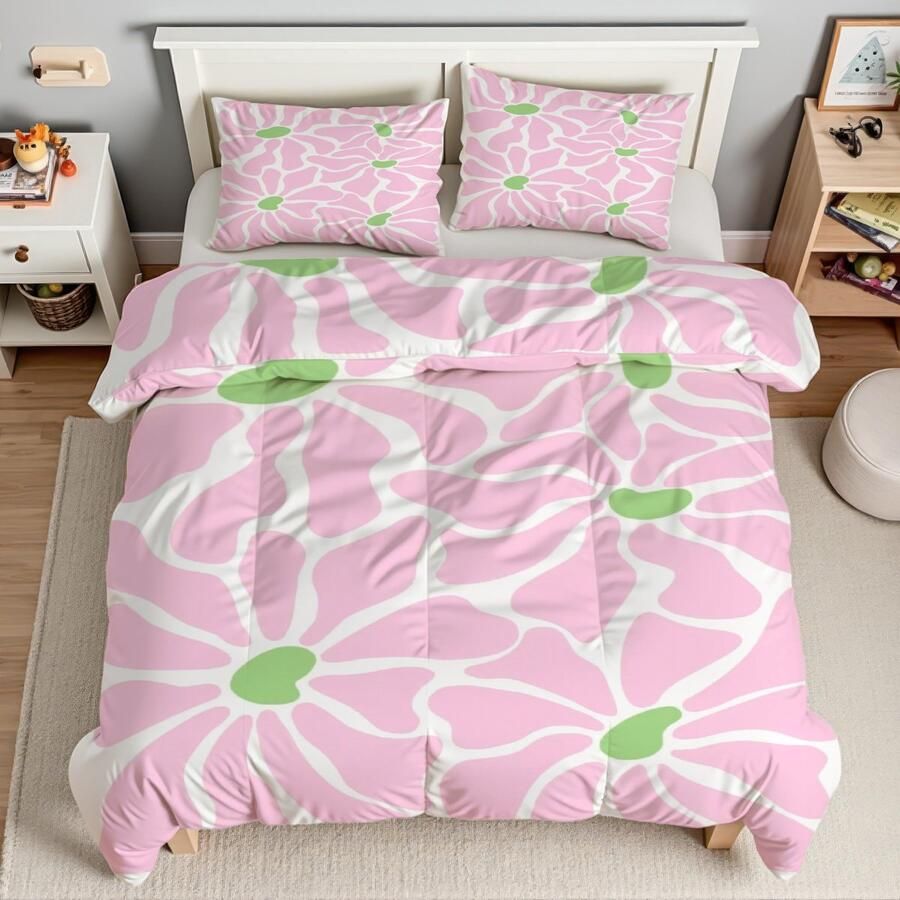Senza Marchio EXSANLIEAY Bloemen beddengoed tweepersoonsbed set waaier dekbedovertrek dubbel zachte microvezel beddengoedsets omkeerbare dekbedovertrekken met ritssluiting 2 kussenslopen 50x75 cm
