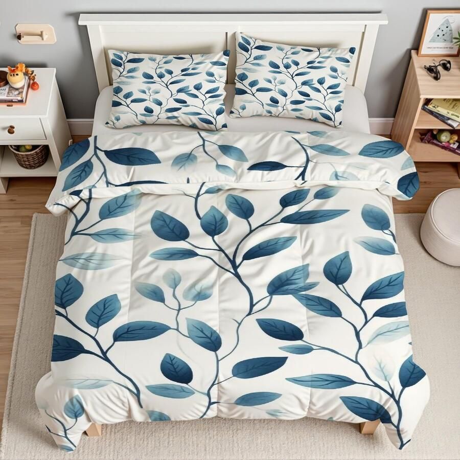Senza Marchio EXSANLIEAY Leaves Bedding Tweepersoonsbed Set Planten Dekbedovertrek Tweepersoons Zachte Microvezel Beddengoedsets Omkeerbare Dekbedovertrekken met Ritssluiting 2 Kussenslopen 50x75 cm