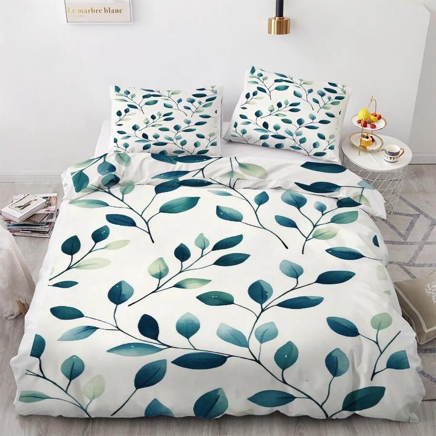 Senza Marchio EXSANLIEAY Leaves Bedding Tweepersoonsbed Set Schilderen Dekbedovertrek Tweepersoons Zachte Microvezel Beddengoedsets Omkeerbare Dekbedovertrekken met Ritssluiting 2 Kussenslopen 50x75 cm