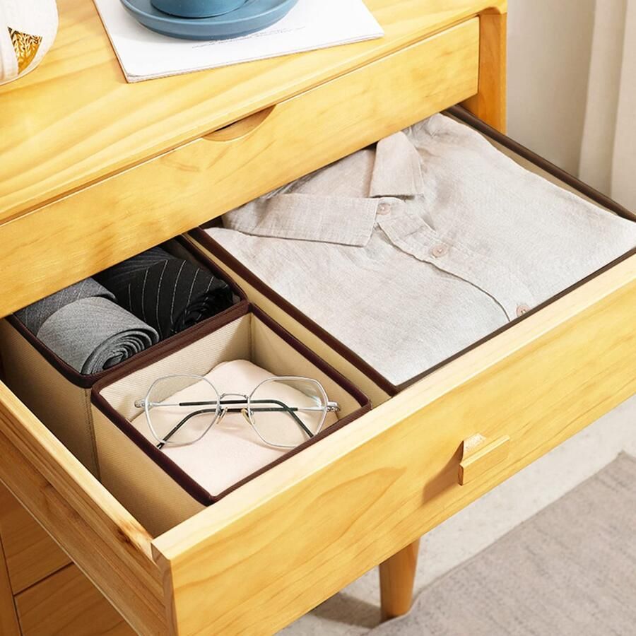 Senza Marchio Faankiton 6 stuks opvouwbare opbergdozen van stof opvouwbare opbergdoos kledingkast-organizer lade-opbergsysteem voor kleding ondergoed sokken stropdassen (off-wit)