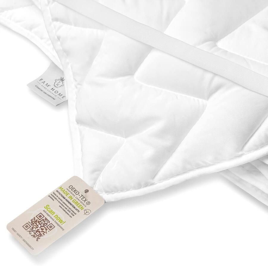 Senza Marchio FAM HOME Wasbare matrasbeschermer MADE IN GREEN Gecertificeerd gewatteerd matrasonderlegger witte hygiënische matras topper (Mikrofaser Polyesterfasern (MADE IN GREEN) 90 x 200 cm)